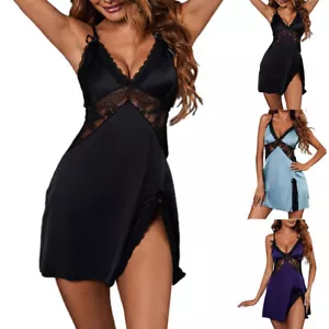 Ladies Nightdress Satin Silk Cami Dress Lingerie Nightwear Sleepwear Nightie Pjs - Picture 1 of 12