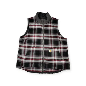 Carhartt Vest Flannel Plaid Quilted Lined Workwear Sleeveless Jacket - Picture 1 of 8
