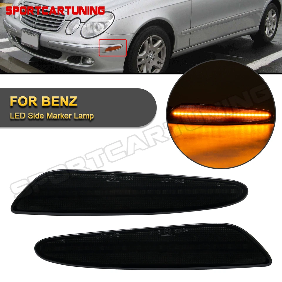 For 03-06 Mercedes W211 E-Class LED Front Bumper Side Marker Lights Smoked Lens — 第 1/4 张图片