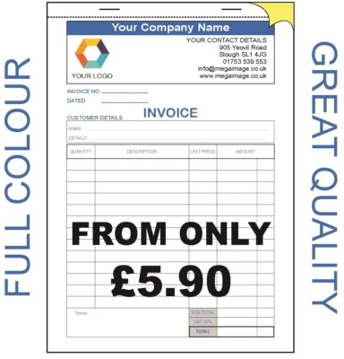 PERSONALISED DUPLICATE INVOICE BOOK A5 NCR PAD PRINT, RECEIPT ESTIMATE BOOKS - Image 1 of 4