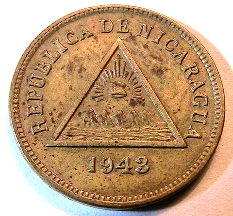 1943 Nicaragua 1 Centavo Ch XF Original Nicaraguan Central American Coin Cover