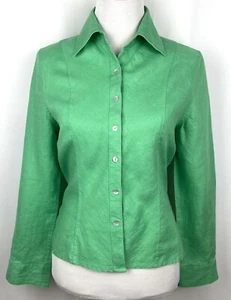 David N Linen Top Shirt Womens M Long Sleeve Kelly Green - Picture 1 of 10