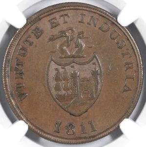 1811 1c Great Britain W-441 Bristol Brass and Copper Co Penny NGC MS 62  - Picture 1 of 5