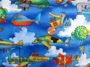 Hoffman International Cotton Fabric - Whimsical Aircraft for Kids - 14" - Picture 1 of 3