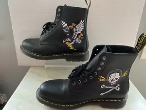 Dr.Martens 1460 Souvenir Embroidered Leather Boots Skull/Snake/Eagle Size 12 - Picture 1 of 12
