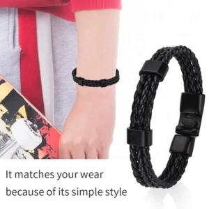 Bracciale uomo maschio PU cinturino lega fibbia maglia multistrato braccialetto AP9 - Foto 1 di 12
