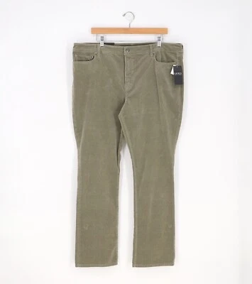 NUEVO CON ETIQUETAS LAUREN RALPH LAUREN Pantalones rectos elásticos de pana tiro medio verdes talla 16 Foto 1 de 4