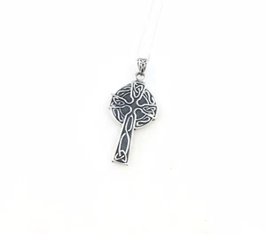 VTG 925 Sterling Silver Mexico Modernist Celtic Cross Religious Pendant Necklace - Picture 1 of 3