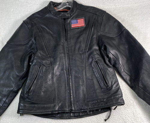 Coach donna media pelle con logo nero e giacca varsity bandiera americana