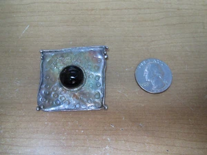 CATHLEEN MCLAIN BRUTALIST MODERN STERLING SILVER ARTISAN BROOCH ONYX - Picture 1 of 2