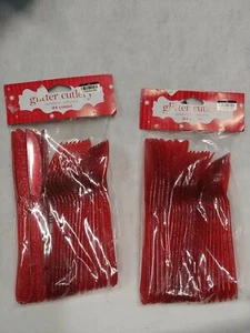 2- Glitz Red Glitter Plastic Cutlery Assortment 24 Count - Picture 1 of 5