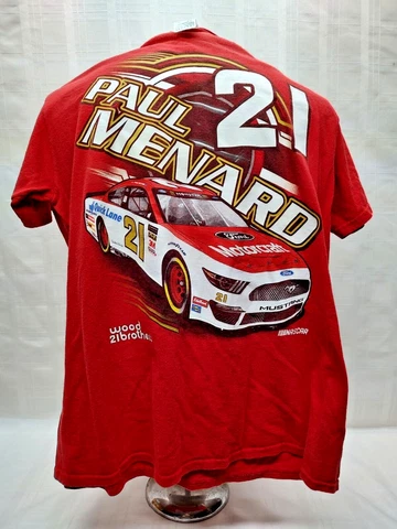 Men’s Large Paul Menard Nascar Red T Shirt # 21 Ford Racing Wood 21 Brothers Cover