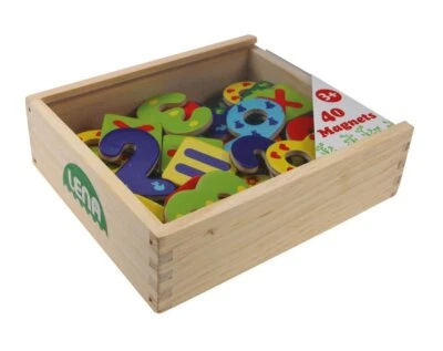 65824 Magnet Zahlen und Rechenzeichen in Holzkiste mit 40 magnetischen Zeiche... - Bild 1 von 2