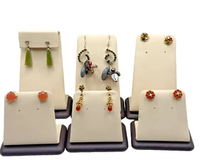Set Of 6 Earrings – Mixed Stud & Dangle Styles In Gold, Green, Red - Picture 1 of 14