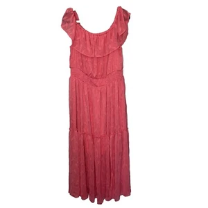 Lane Bryant Dress Women 18/20 Pink Coral Maxi Off Shoulder Tiered Lined Boho NWT - Picture 1 of 11