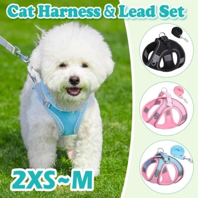 Quality Small Dog Cat Puppy Harness + Lead Set Mesh Vest Reflective Adjustable