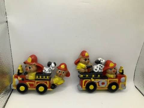 2 Vintage Firefighter Fire Truck MCM Burnwood Wall Hanging USA Made  decoration Cover