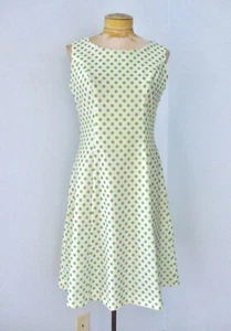 Vtg 60s 70s Green Polka Dot Fit Flare Tank Day Dress Poly Knit TALON Zip M/L - Picture 1 of 5