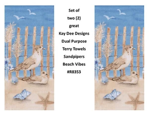 KAY DEE DESIGNS Sandpipers Beach R8353 Dos Toallas de Terry Doble Propósito ~ Algodón 16x26 - Imagen 1 de 2