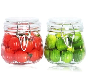 Glass Jars With Airtight Lid 16 Oz-2 Set Thicken Sealed Food Storage Canister... - Picture 1 of 7