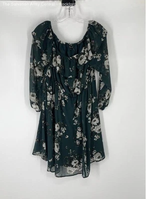 Mini Vestido Torrid Para Mujer Verde Floral Manga Larga Fuera del Hombro Talla 1 Foto 1 de 4