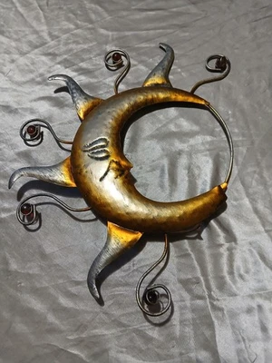 Celestial Outdoor Garden Whimsigoth Metal Hanging Moon Decor Wall Art - Image 1 of 4