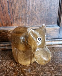 Hand Blown Amber Studio Glass Comical Hippo Hippopotamus Figurine Paperweight - Picture 1 of 6