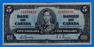 CANADA $5 1937 BC-23b / P-60b King George VI Circulated Note  H/C 1650420 - Picture 1 of 5