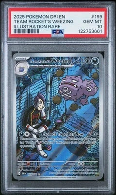 PSA 10 GEM MINT Team Rocket's Weezing 199 Destined Rivals IR 2025 Full Art Rare - Image 1 of 2