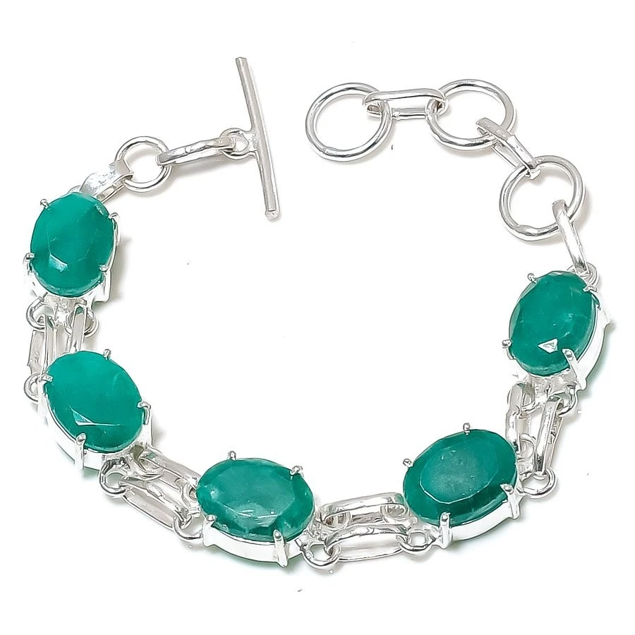 Green Onyx Gemstone Handmade 925 Sterling Silver Jewelry Bracelet Size 7-8" - Image 1 of 1