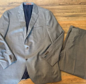 Cremieux Men’s Suit 46L Double Vent Jacket & 40 X 29 Pants Cuff 100% Wool Flat - Picture 1 of 23