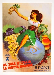 ADANI FRUITS Italian poster by Gino Boccasile  c1950 Al Sole d'italia la frutta - Picture 1 of 3