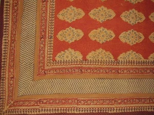 Kensington Block Print Tapestry Cotton Spread 104" x 70" Twin Red - Picture 1 of 2
