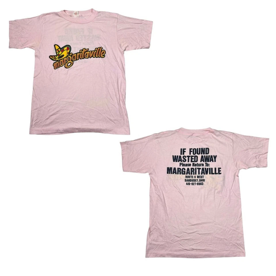 Camiseta Vintage Años 80 Margaritaville Jimmy Buffett If Found Wasted Rosa Mediana Foto 1 de 4