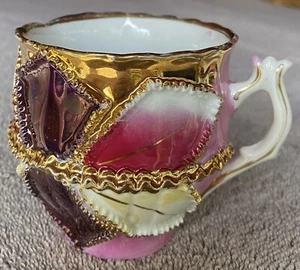 Vintage Pink Purple White Gold Porcelain Mustache Drinking Mug Moustache Cup - Picture 1 of 7