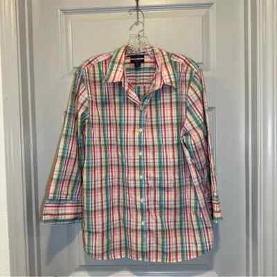 Westbound Multicolor Plaid Print 3/4 Sleeve Button Up Blouse Size 16 - Image 1 of 4