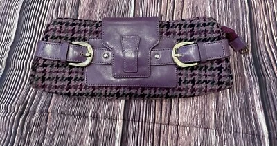 Cartera sin asas BANANA REPUBLIC púrpura pata de gallo mezcla de lana y cuero con cremallera superior Foto 1 de 3