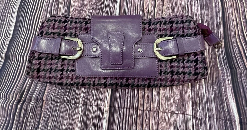 Cartera sin asas BANANA REPUBLIC púrpura pata de gallo mezcla de lana y cuero con cremallera superior Foto 1 de 3