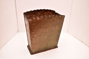 ARTS & CRAFTS MISSION COPPER WASTE BASKET TRASH CAN WOOD BASE VTG