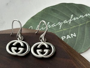 Auth Gucci Silver GG Mark Earrings MINT Fast Shipping - Picture 1 of 15