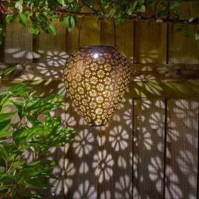 Solar Hanging Lantern Light Silhouette Garden Damasque Bronze Effect Home Decor - Image 1 of 4
