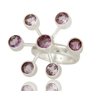 Solid 925 Silver Natural Amethyst Gemstone Fashion Ring Jewelry - Picture 1 of 3