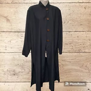 Hamilton Kennedy Silk Caftan Mumu Black Kimono Character Buttons Washable - Picture 1 of 18