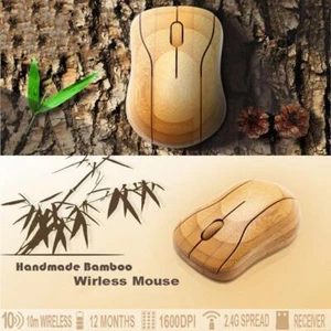 freneci Natural Bamboo Wireless Optical Mouse for Notebook Laptop PC Computers - Picture 1 of 7