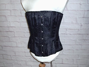 BLACK LACE OVERLAY SATIN OVERBUST STEEL LACE UP CORSET 28 IN WAIST SIZE 12 TO 14 - Picture 1 of 8