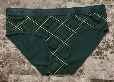 NUEVO CON ETIQUETAS BRAGAS HIPHUGGER VICTORIA'S SECRET ROSA L VERDE LOGOTIPO A CUADROS CINTURA GRUESA Foto 1 de 3