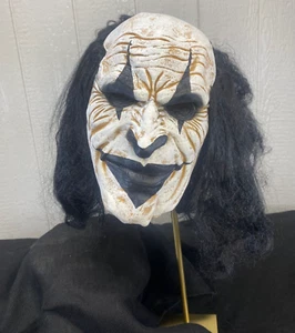 Adult Clown Mask Face Mask Black, White & Tan With Black Hair NEW - Picture 1 of 1