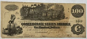 1862 $100 Confederate States of America T-39 - A SUPERB NOTE! - Picture 1 of 2