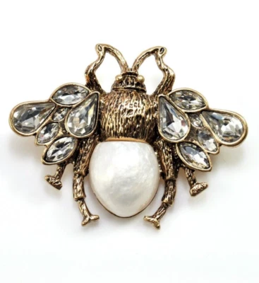 Broche Abeja Tono Blanco y Dorado Broches Estrás Joyería Pin Amante Abeja Regalo Foto 1 de 4