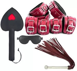 Bad Boy Bondage Restraint Set for Couple Maroon BDSM Flogger Blind Fold - Picture 1 of 31